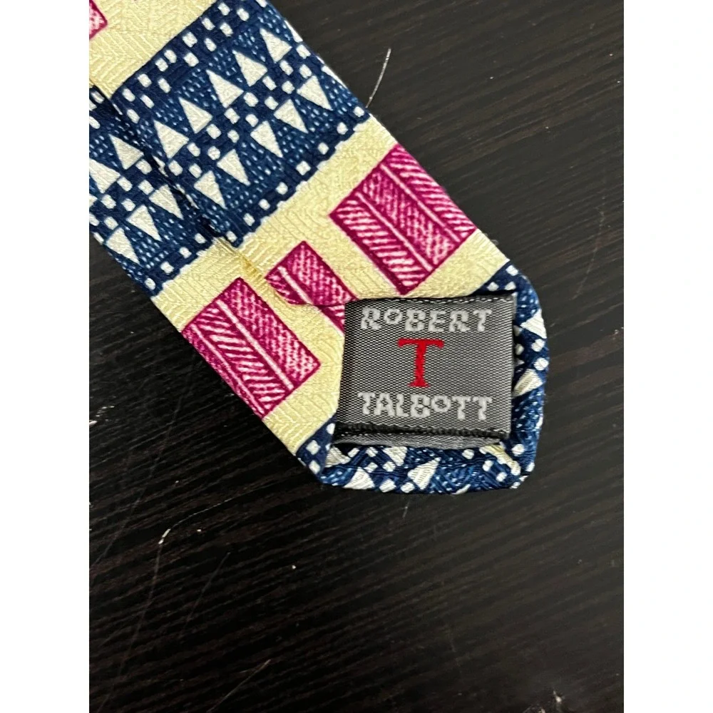 Robert Talbott Premiere Mens‎ Silk Tie Geometric Pink Navy Made in USA 3.75W